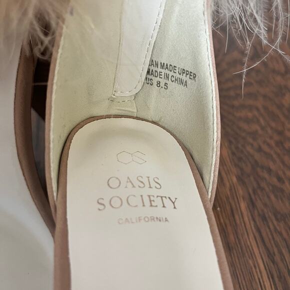 Oasis Society The Sasha Nude Faux Ostrich Feather Ankle w/ Block Heel: Sz 8.5 - Picture 5 of 7